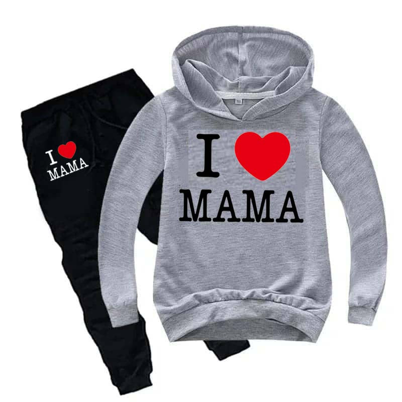 I Love MAMA Kids Hoodie Style Winter Tracksuit