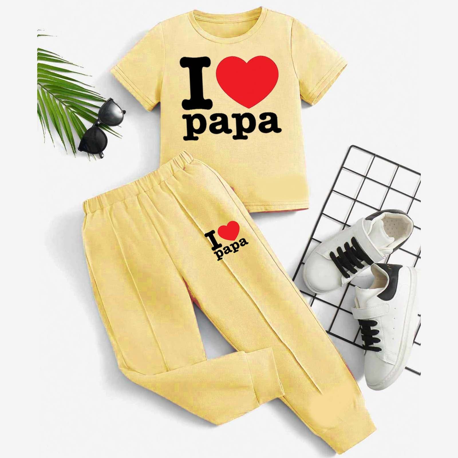 I Love PAPA Kids Trouser Pintex Style 2-Pcs Summer Suit. (HTS+TR)