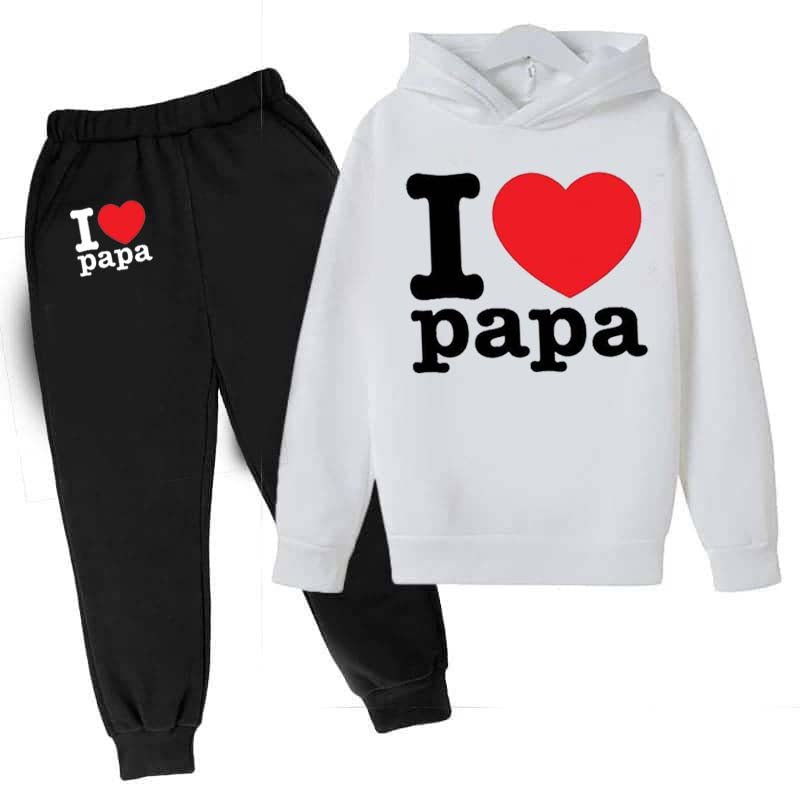 I Love PAPA Kids Hoodie Style Winter Tracksuit