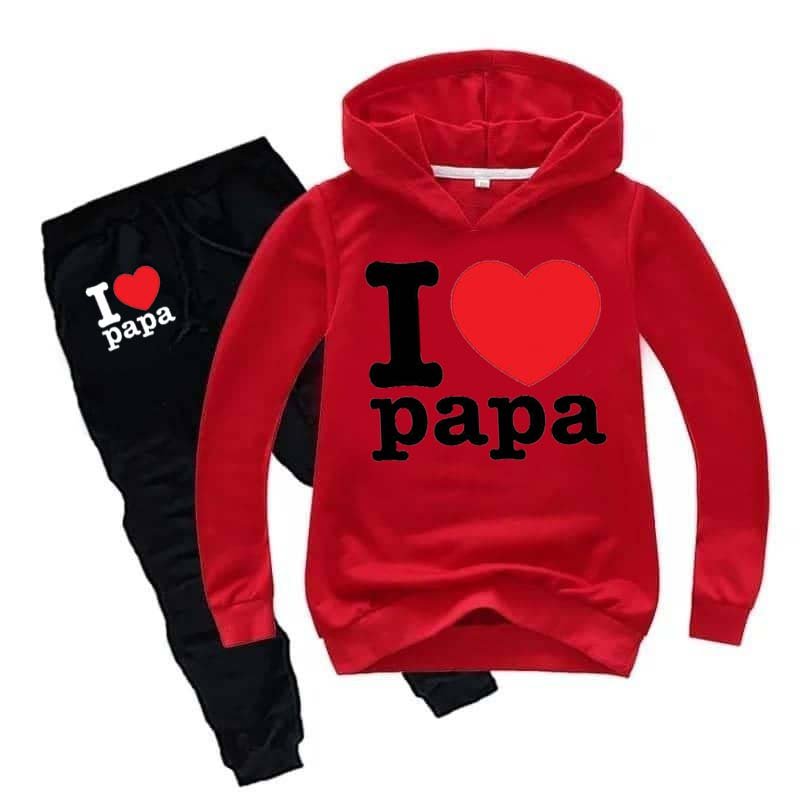 I Love PAPA Kids Hoodie Style Winter Tracksuit