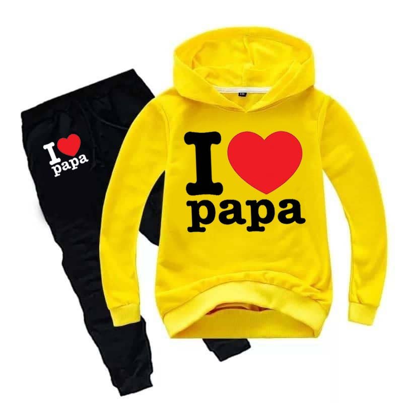 I Love PAPA Kids Hoodie Style Winter Tracksuit