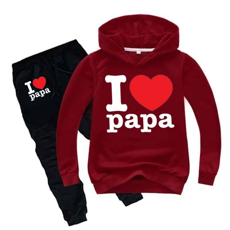 I Love PAPA Kids Hoodie Style Winter Tracksuit