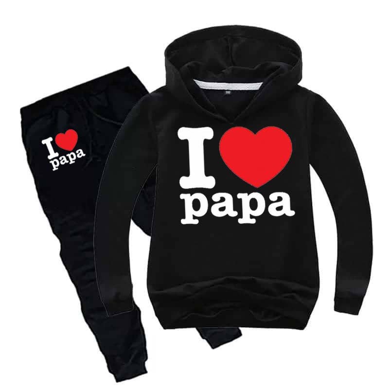 I Love PAPA Kids Hoodie Style Winter Tracksuit