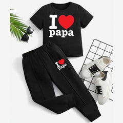 I Love PAPA Kids Trouser Pintex Style 2-Pcs Summer Suit. (HTS+TR)