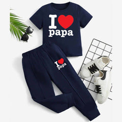 I Love PAPA Kids Trouser Pintex Style 2-Pcs Summer Suit. (HTS+TR)