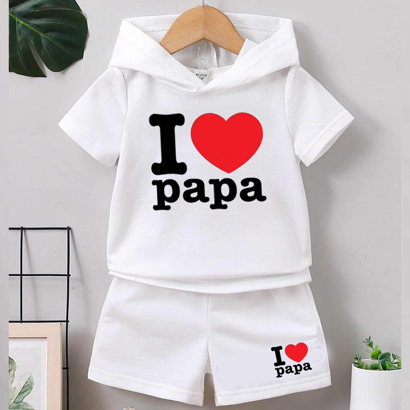 I Love PAPA Kids Hooded Style 2-Pcs Summer Suit. (HOTS+SH)