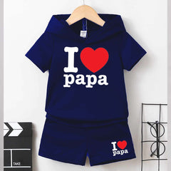 I Love PAPA Kids Hooded Style 2-Pcs Summer Suit. (HOTS+SH)