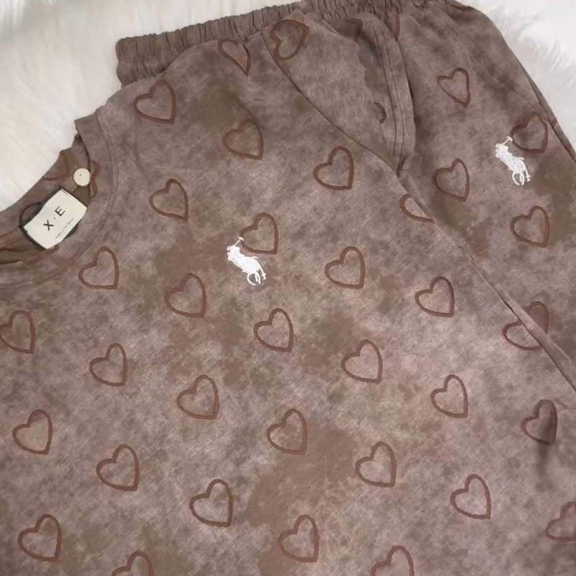 Heart Textured Horse Logo Printed Style Western 2-Pcs Summer Tracksuit For Her. WSTS-08