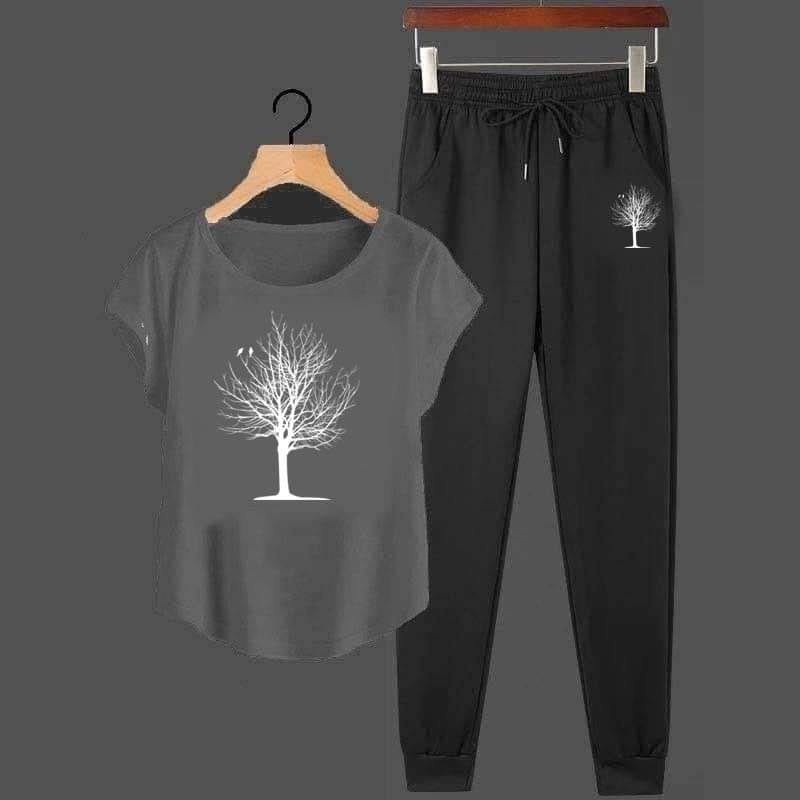 Tree Cap-Sleeves Printed 2-Pcs Summer Suit For Her