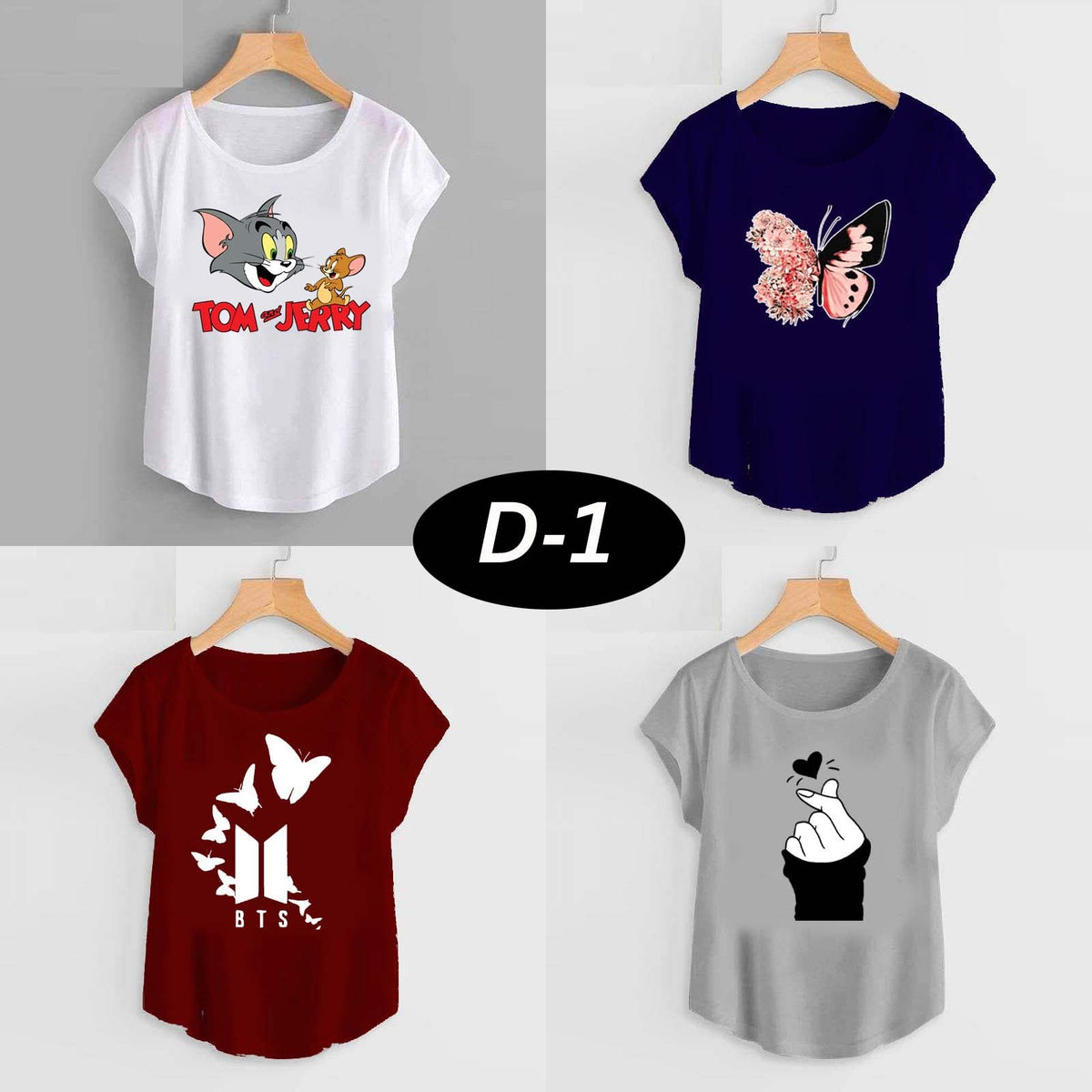 Bundle Of 4 Funky Cap-Sleeve Printed Tshirt's For Her.