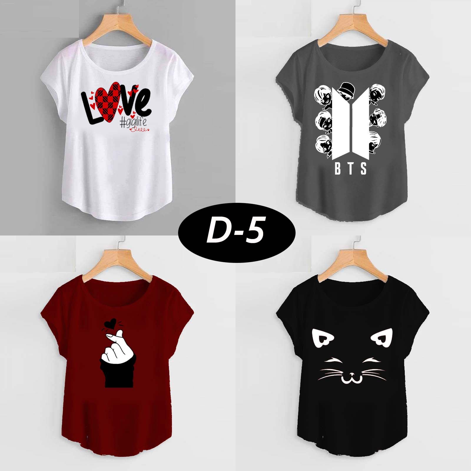 Bundle Of 4 Funky Cap-Sleeve Printed Tshirt's For Her.