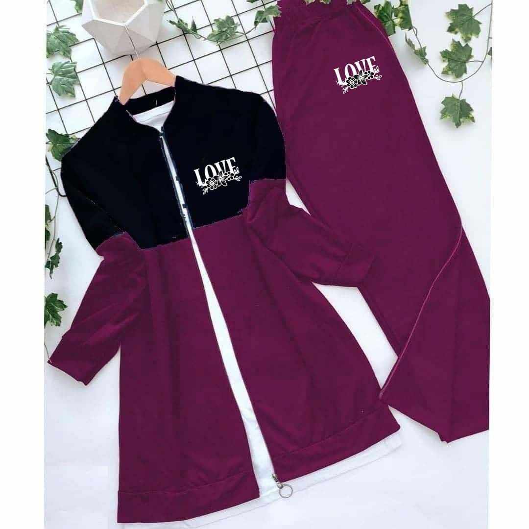 Love Printed Patch-Work Style Long Winter Tracksuit For Her.