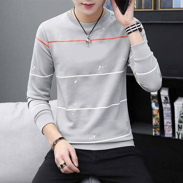 Line Texture Printed Casual Full Sleeve Summer Tshirt.