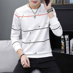 Line Texture Printed Casual Full Sleeve Summer Tshirt.