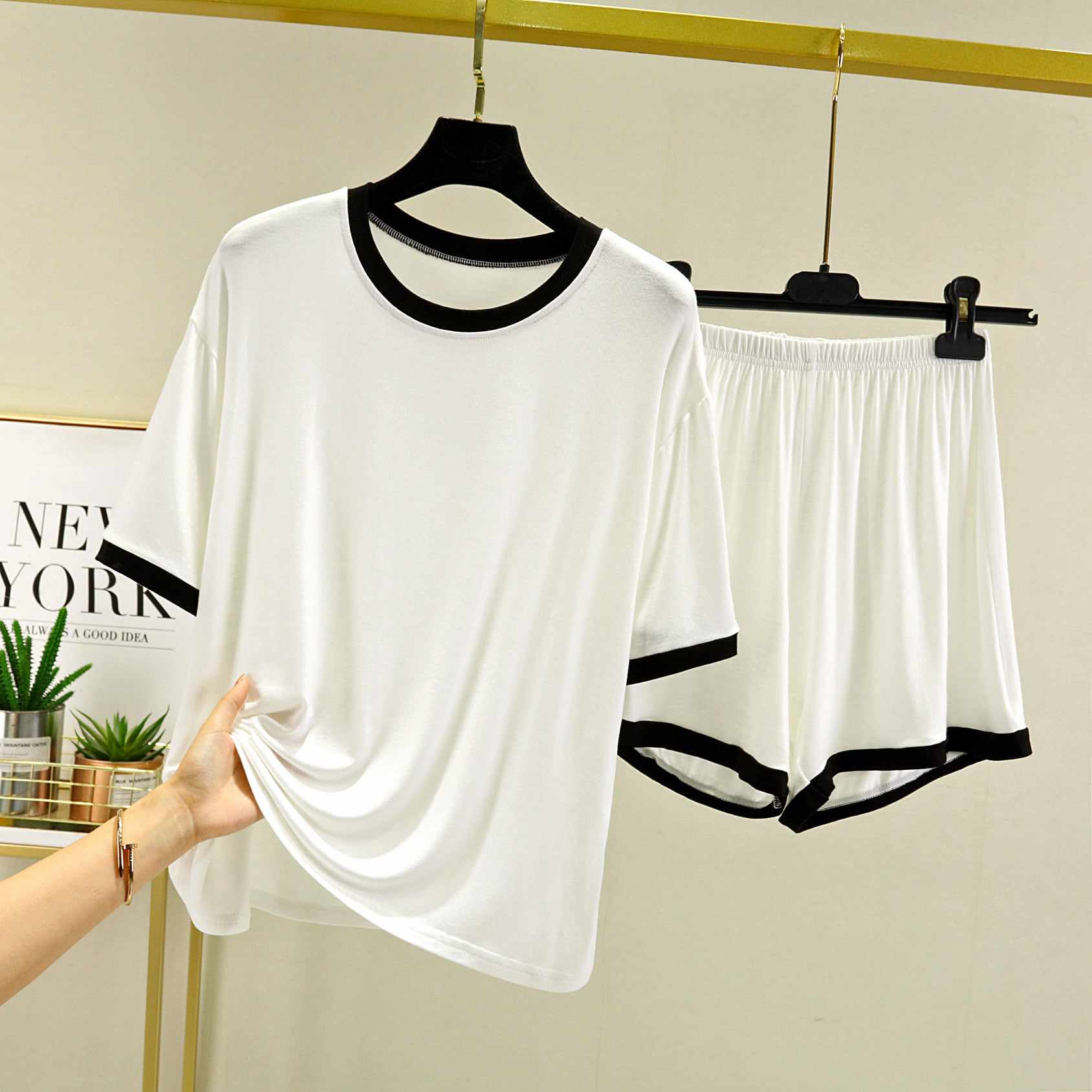 Contrast-Tape Short Style 2-Pcs Summer Launge & Night Wear Suit. WLW-04