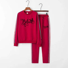 RED Multi-Stripe Style Winter 2-Pcs Tracksuit For Her.