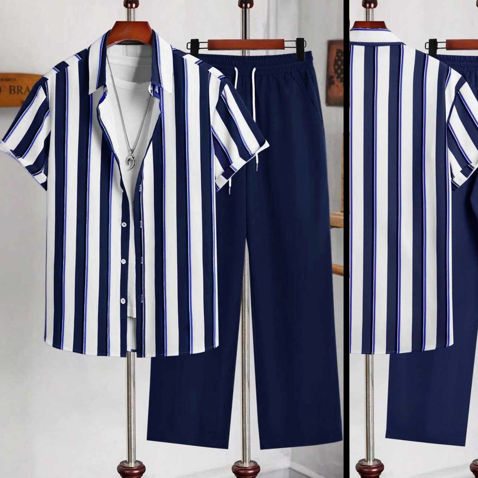 Stripe Printed Shirt Style  Dry-Fit 2-Pcs Summer Suit. MS3D-51