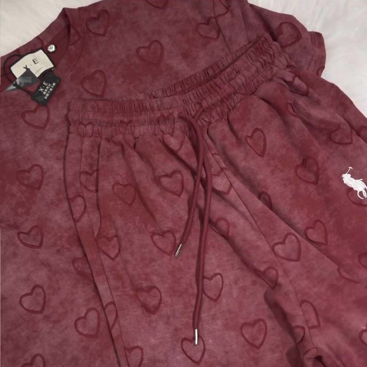 Heart Textured Horse Logo Printed Style Western 2-Pcs Summer Tracksuit For Her. WSTS-08