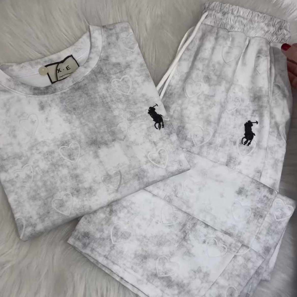 Heart Textured Horse Logo Printed Style Western 2-Pcs Summer Tracksuit For Her. WSTS-08
