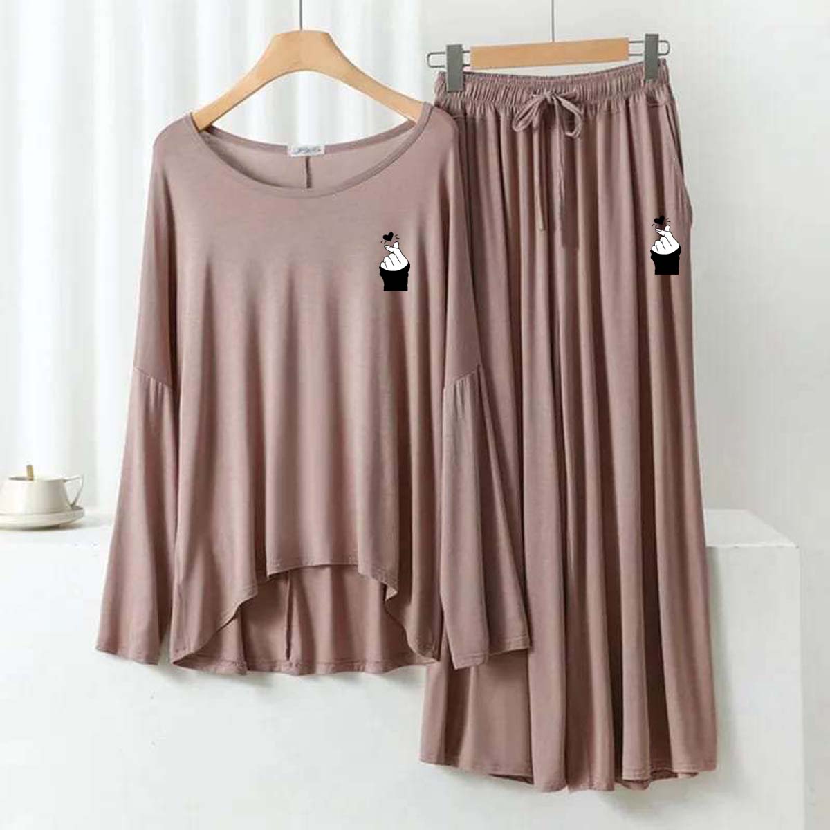 Plazo-Style Logo-Printed 2-Pcs Lounge And Night Wear Suit. WLW-08
