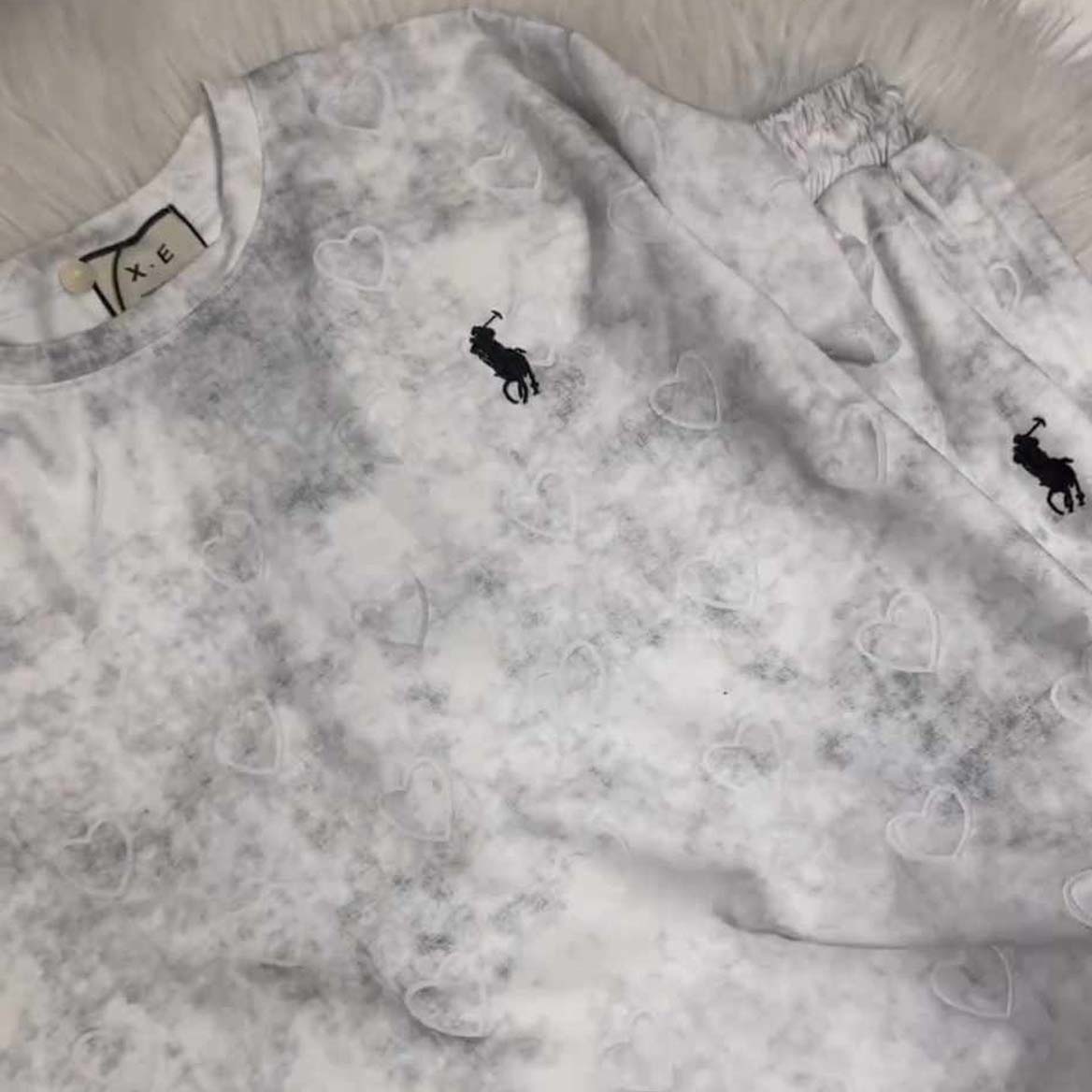 Heart Textured Horse Logo Printed Style Western 2-Pcs Summer Tracksuit For Her. WSTS-08