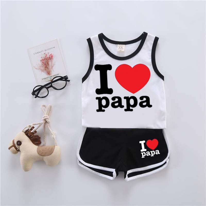 I Love PAPA Sando Style 2-Pcs Summer Suit. (SD+SH)