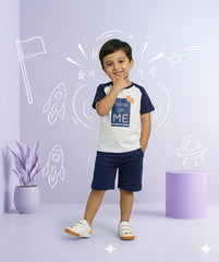 Blue THINK OF ME printed kids nightsuit