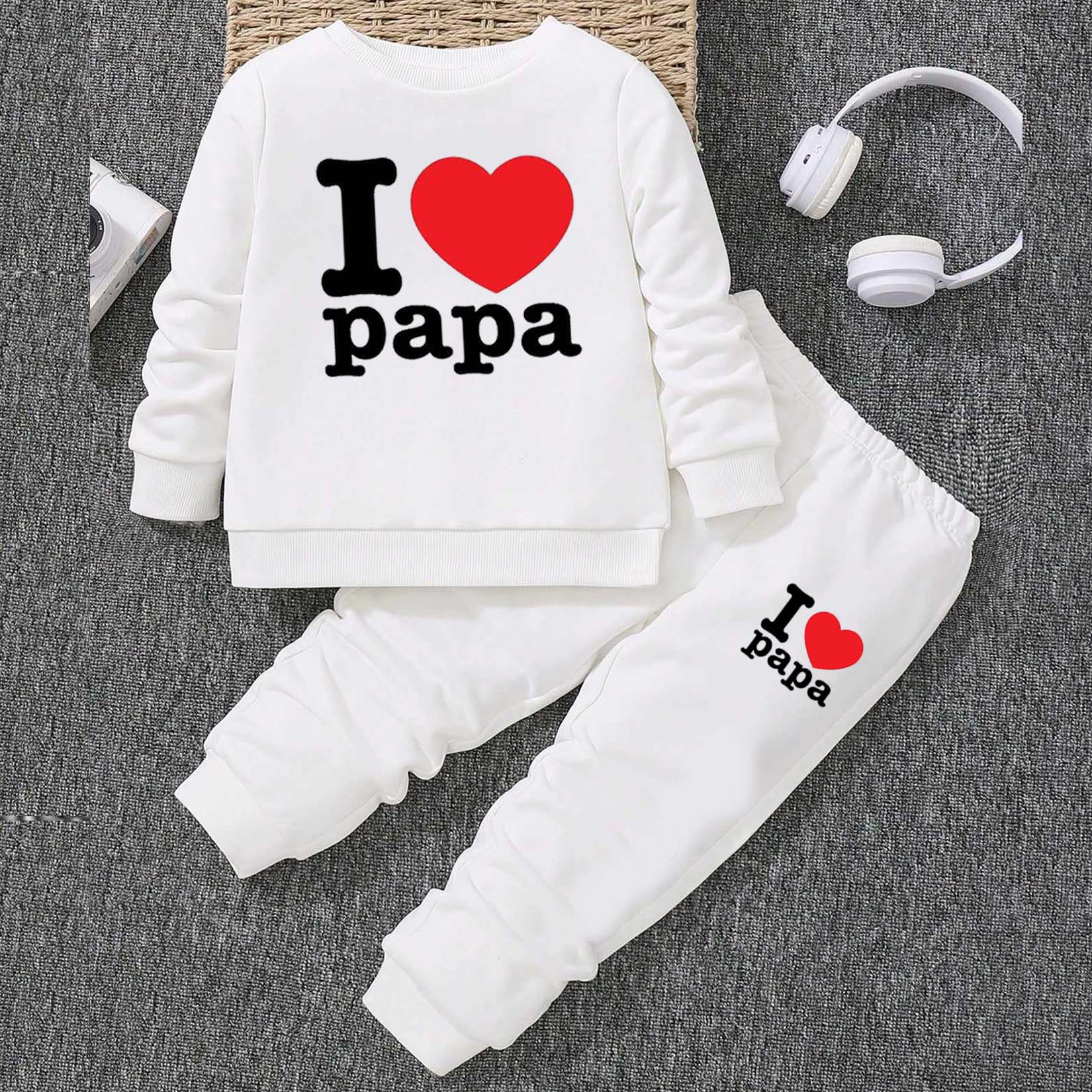 I Love PAPA Kids Sweat Style 2-Pcs Summer Suit. (FTS+TR)