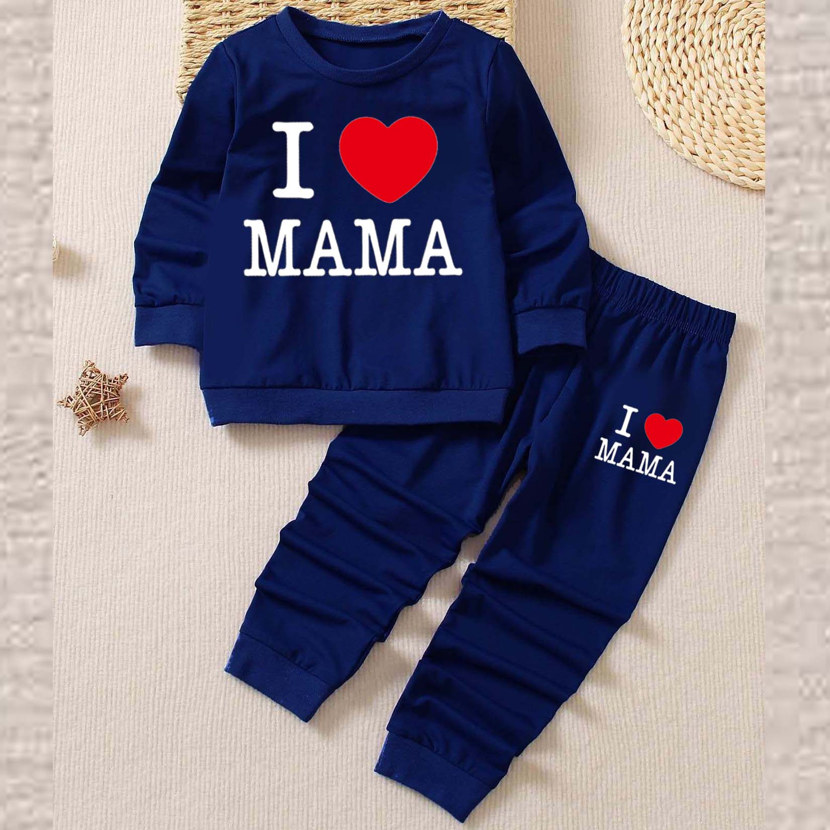 I Love MAMA Kids Sweat Style 2-Pcs Summer Suit. (FTS+TR)