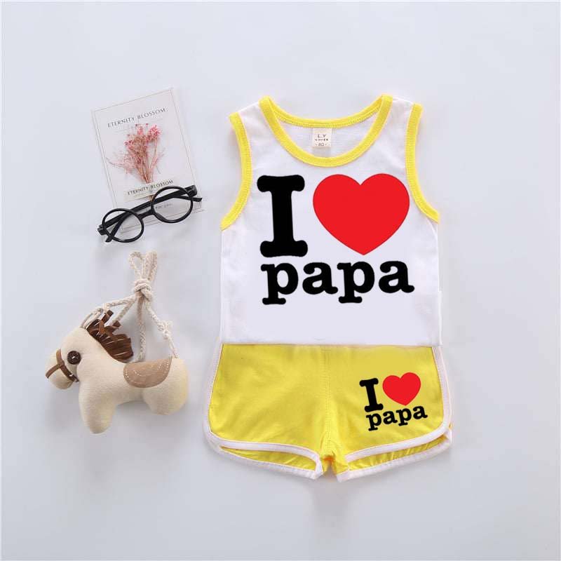 I Love PAPA Sando Style 2-Pcs Summer Suit. (SD+SH)