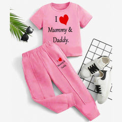 I Love D+M Kids Trouser Pintex Style 2-Pcs Summer Suit. (HTS+TR)