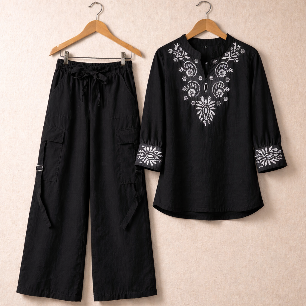Cotton Embroidered Western Shirt & Cargo Style 2-Pcs Stiched Co-Ord Set. KC-05