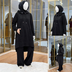 High-Low Pull-Over Pocket Hooded Style 2-Pcs Winter Suit. WWTS-53
