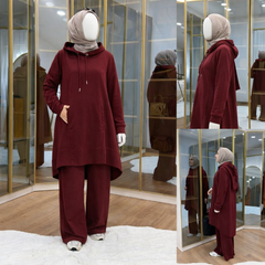 High-Low Pull-Over Pocket Hooded Style 2-Pcs Winter Suit. WWTS-53