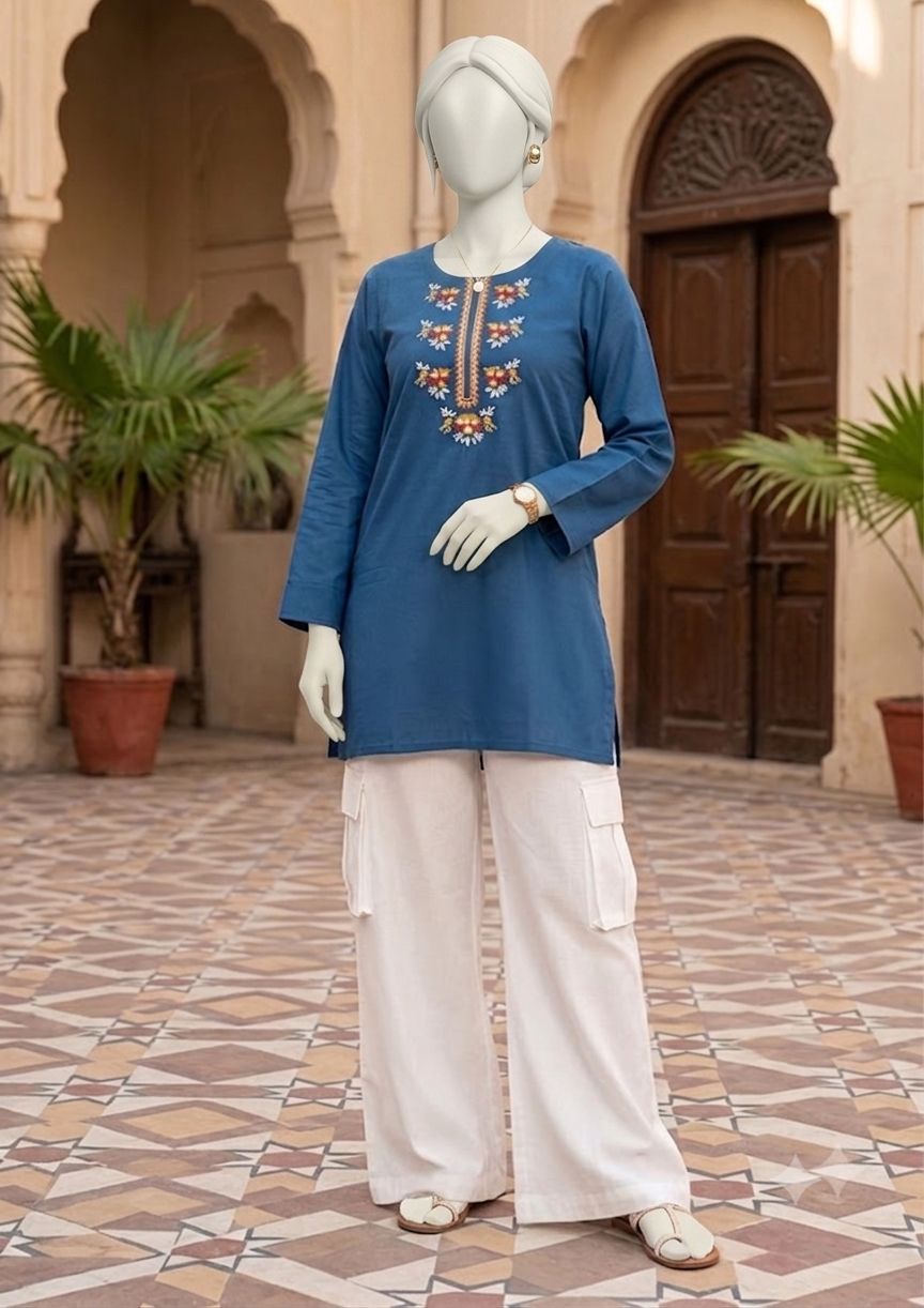 Embroidered Kurta with Cargo Pants