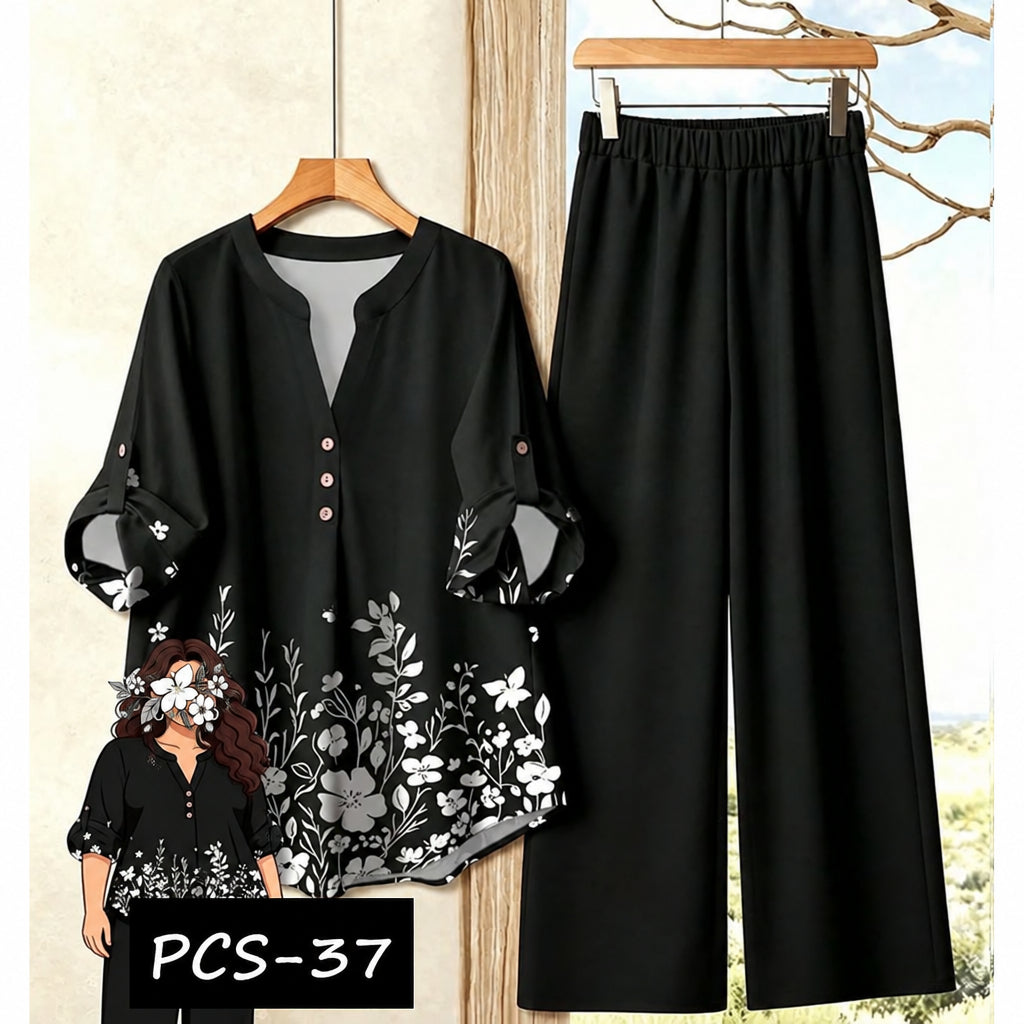 Binara Printed Western Shirt Style 2-Pcs Stiched Co-Ord Set. PCS-37