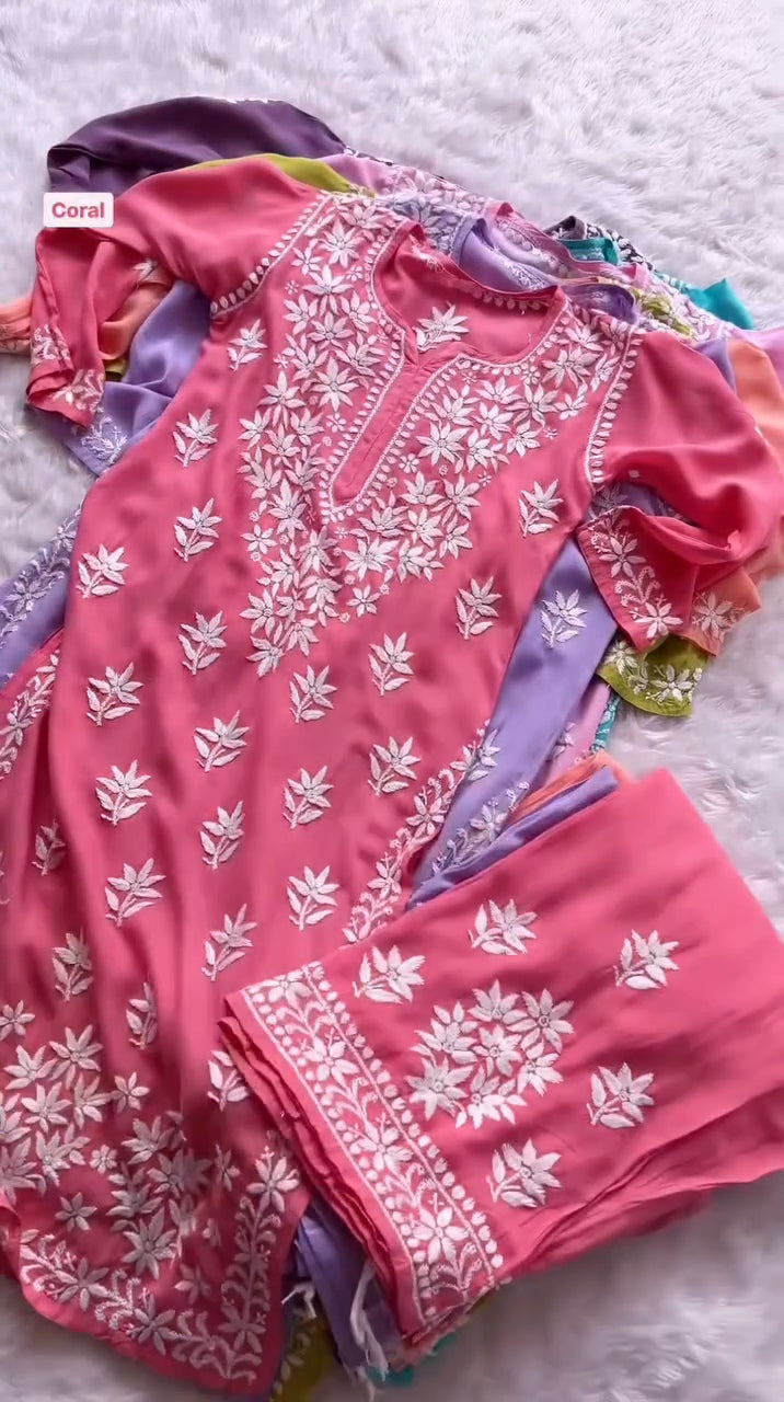 Women Hand Embroidered Chikankari Modal Kurta Set-AL360OKS