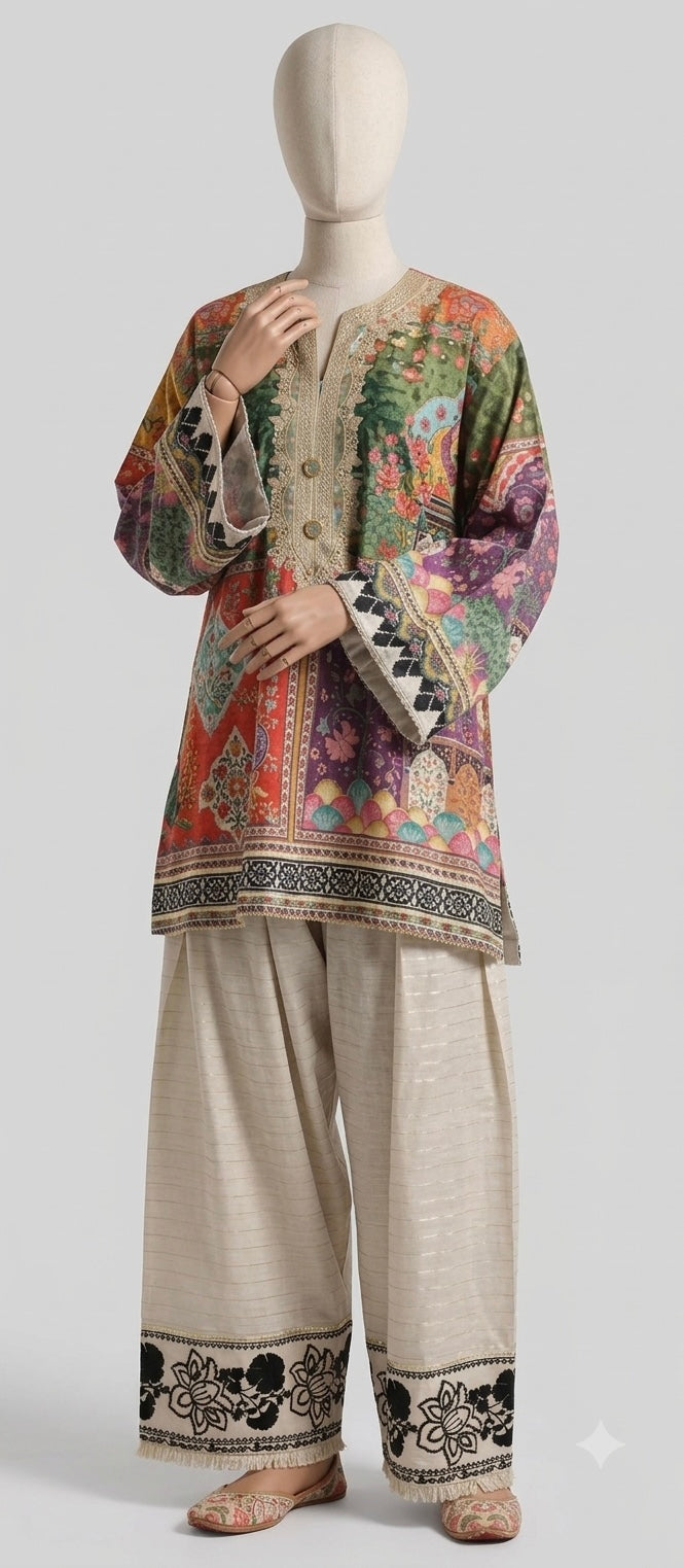 Shabika Premium Lawn Printed 2-Piece Farshi Style suit. (Copy)