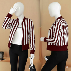Korean Stripe Style Printed Winter Zipper Jacket.