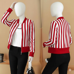 Korean Stripe Style Printed Winter Zipper Jacket.