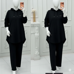 High-Low Round-Hem Patch Hooded Style 2-Pcs Winter Suit. WWTS-58