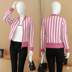 Korean Stripe Style Printed Winter Zipper Jacket.