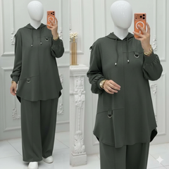High-Low Round-Hem Patch Hooded Style 2-Pcs Winter Suit. WWTS-58