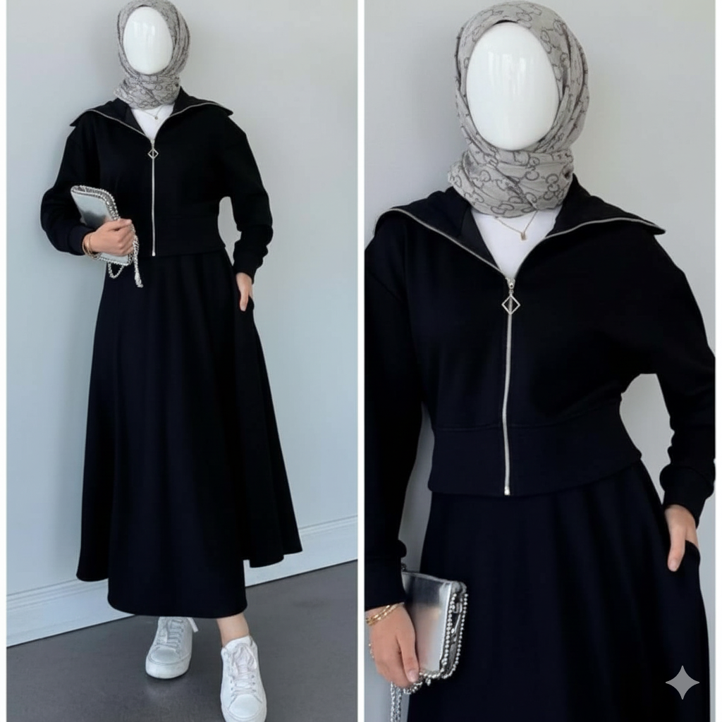 Drop Shoulder Short Jacket Skirt Style 2-Pcs Winter Co-Ord Set. WWTS-35