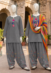 Premium Cotton Viral Women Embroidered Mirror Work 3-Piece suit