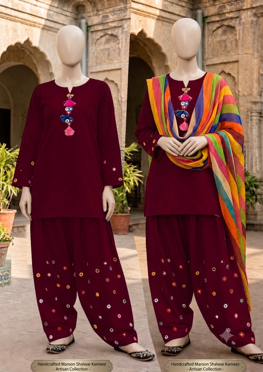 Premium Cotton Viral Women Embroidered Mirror Work 3-Piece suit