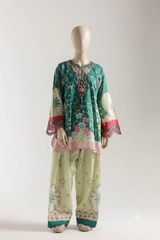 Premium Lawn Embroidery + Printed 2-Piece Farshi Style suit.