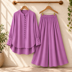 Fawoza Solid Western Shirt & Plazo Style 2-Pcs Stiched Co-Ord Set.