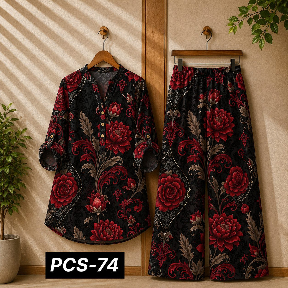 Binara Printed Western Shirt Style 2-Pcs Stiched Co-Ord Set. PCS-74