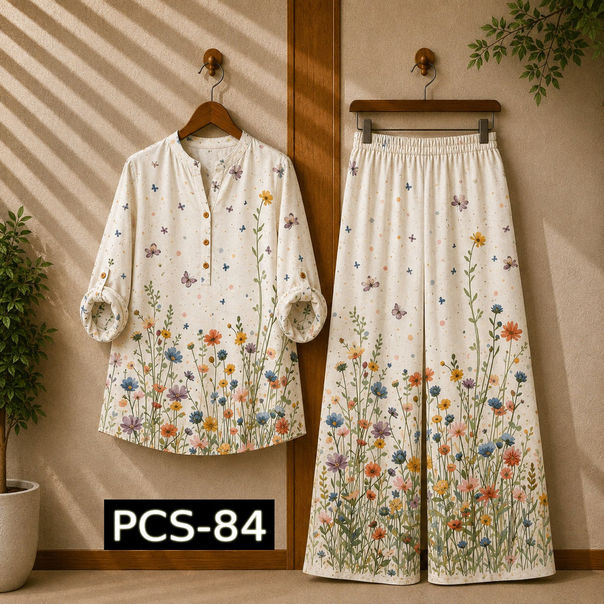 Binara Printed Western Shirt Style 2-Pcs Stiched Co-Ord Set. PCS-84